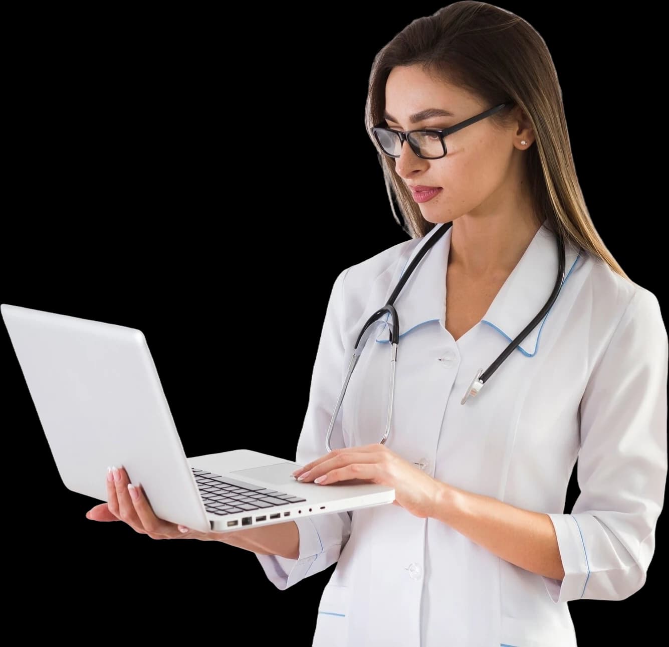 Woman holding laptop